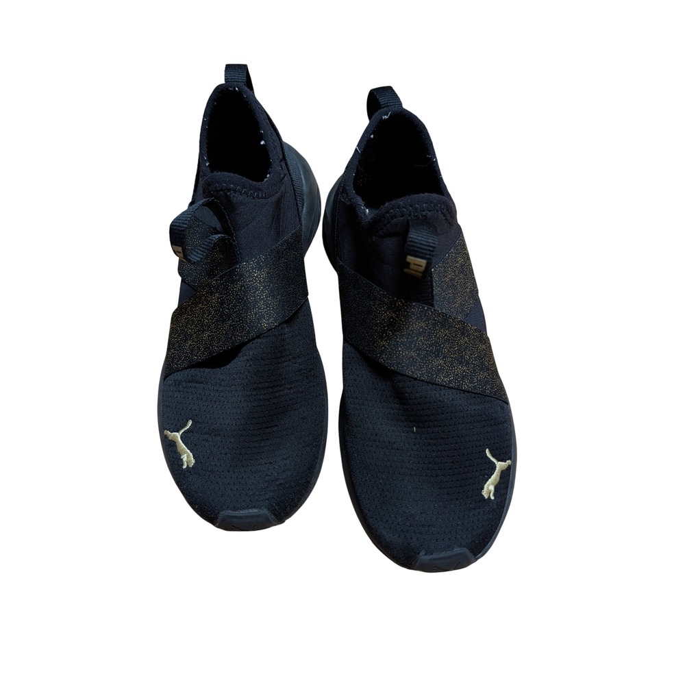 PUMA Prowl Alt Metallic Sneakers Womens 6 Black Gold Good Slip On Cross Strap